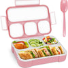 Primelife Plastic Leak Proof 4 Compartment Lunch Box Freezer Safe Food Containers with Spoon - Multicolor (4 Comp Lunch Box)